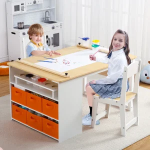 Kids Art Table and 2 Chairs, Drawing Desk, Study Table & Crafts for