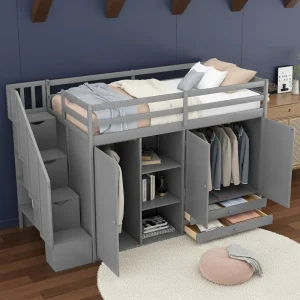 Twin Wooden Loft Bed - No Box Spring Needed