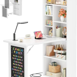 Compact Folding Desk with Outlets, Workstation for Small Spaces,